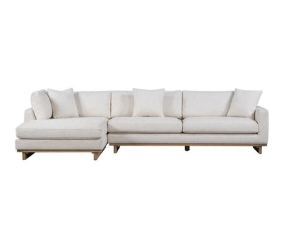 Alder & Tweed - Paxton Upholstered Cream Fabric in Mocha wood Finish Solid Wood frame 131in Sectional with Chaise - AT10961-SWC/MMC veiw 2