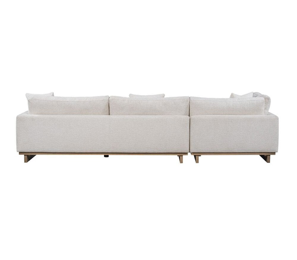 Alder & Tweed - Paxton Upholstered Cream Fabric in Mocha wood Finish Solid Wood frame 131in Sectional with Chaise - AT10961-SWC/MMC veiw 3