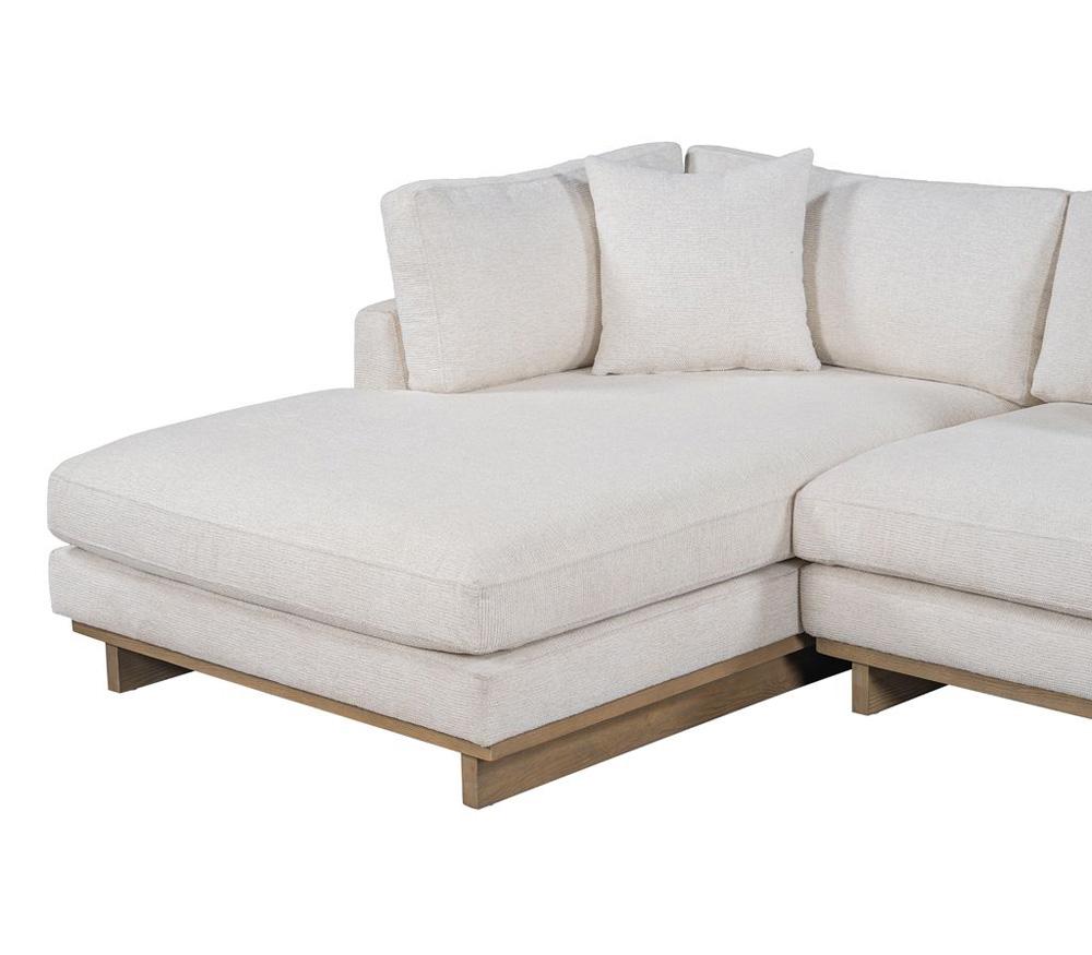 Alder & Tweed - Paxton Upholstered Cream Fabric in Mocha wood Finish Solid Wood frame 131in Sectional with Chaise - AT10961-SWC/MMC veiw 5