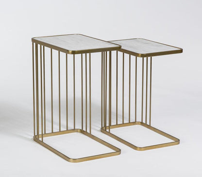 Alder & Tweed - Retro Cloud Marble Top, Antique Brass Metal Base, Modern Elegance 20 Nesting Tables - AT9225-CM/ABF veiw 1