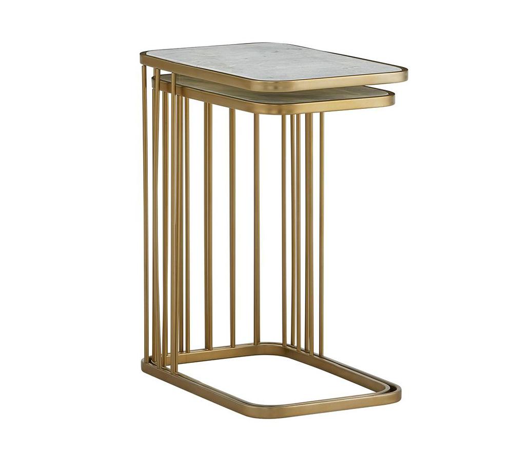 Alder & Tweed - Retro Cloud Marble Top, Antique Brass Metal Base, Modern Elegance 20 Nesting Tables - AT9225-CM/ABF veiw 2