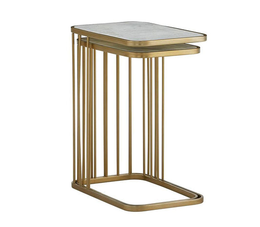 Alder & Tweed - Retro Cloud Marble Top, Antique Brass Metal Base, Modern Elegance 20 Nesting Tables - AT9225-CM/ABF veiw 2