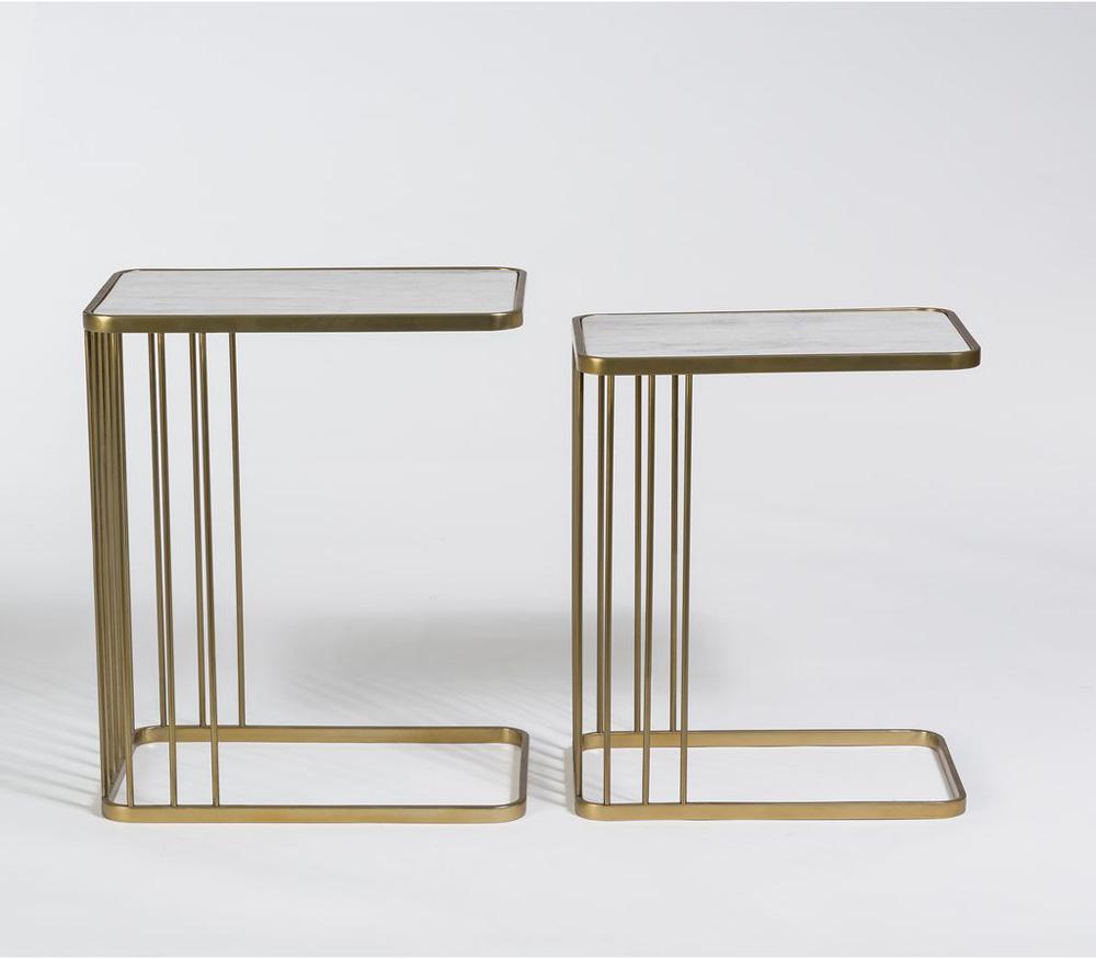 Alder & Tweed - Retro Cloud Marble Top, Antique Brass Metal Base, Modern Elegance 20 Nesting Tables - AT9225-CM/ABF veiw 3