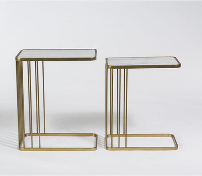 Alder & Tweed - Retro Cloud Marble Top, Antique Brass Metal Base, Modern Elegance 20 Nesting Tables - AT9225-CM/ABF veiw 3