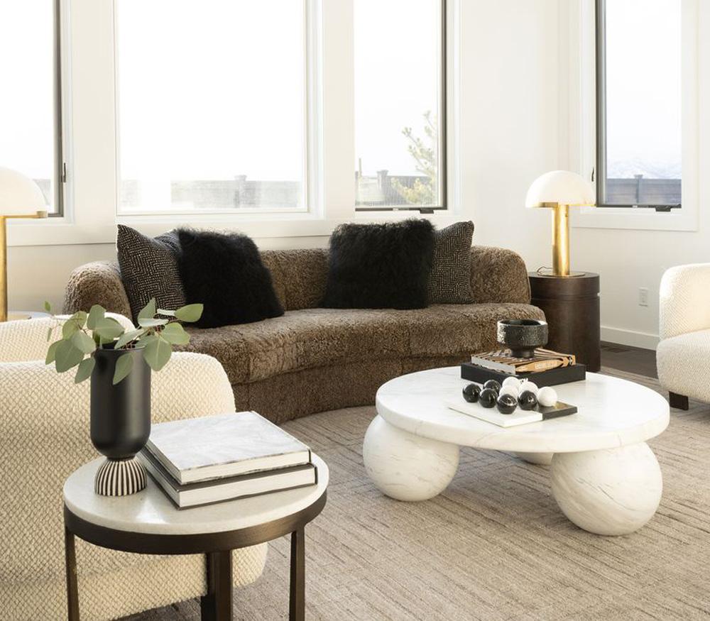 Alder & Tweed - Sennon 100% Sheepskin Plush Taupe Upholstery Single Cushion Modern Luxury Design 98in Curved Sofa - AT29901-NLT veiw 5