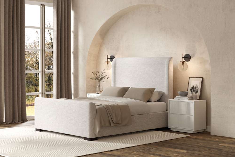 Alpine Furniture - Adele Upholstered California King Platform Bed, Beige - 8322CK veiw 1
