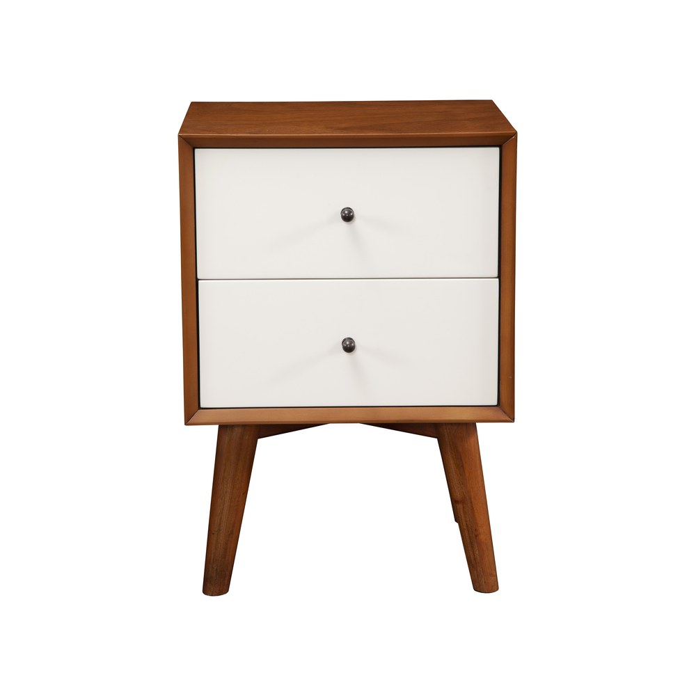 Alpine Furniture - Flynn 2 Drawer Two Tone Nightstand, Acorn/White - 999-02 view 1