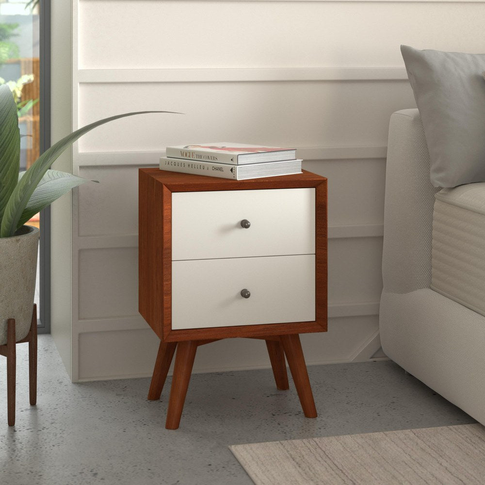 Alpine Furniture - Flynn 2 Drawer Two Tone Nightstand, Acorn/White - 999-02 view 4