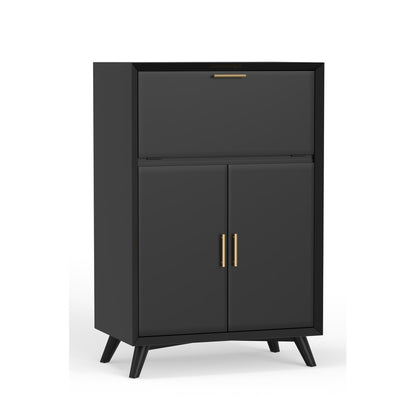 Alpine Furniture - Flynn Large Bar Cabinet w/Drop Down Tray, Black - 966BLK-16 view 1