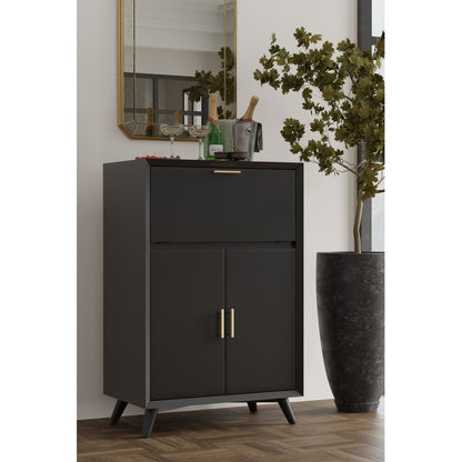 Alpine Furniture - Flynn Large Bar Cabinet w/Drop Down Tray, Black - 966BLK-16 view 6