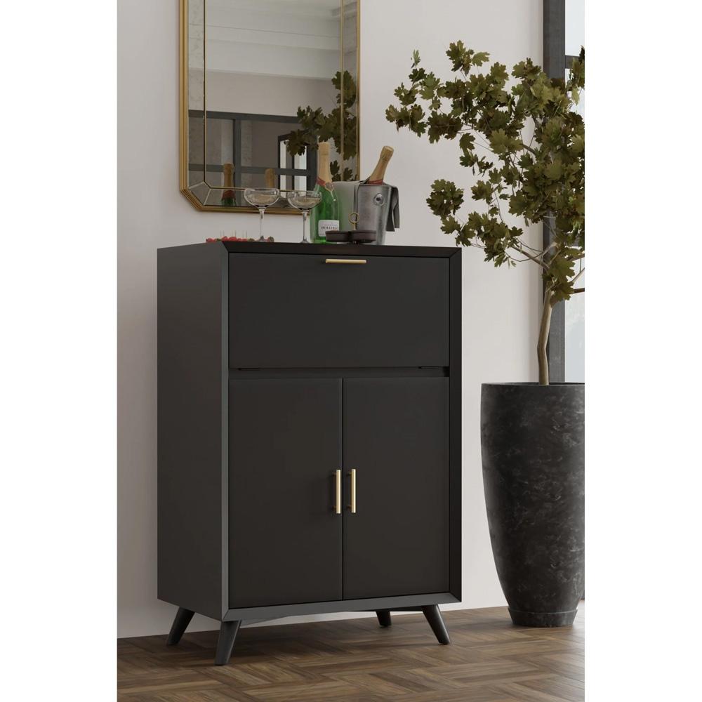 Alpine Furniture - Flynn Large Bar Cabinet w/Drop Down Tray, Black - 966BLK-16 veiw 2