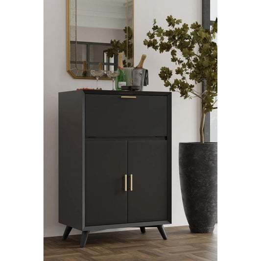Alpine Furniture - Flynn Large Bar Cabinet w/Drop Down Tray, Black - 966BLK-16 veiw 2