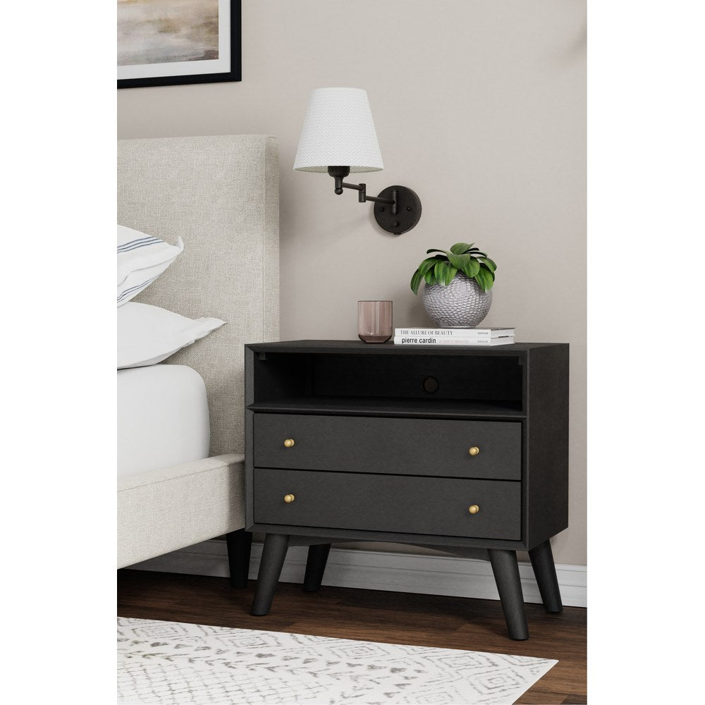 Alpine Furniture - Flynn Large Nightstand, Black - 966BLK-22 view 5