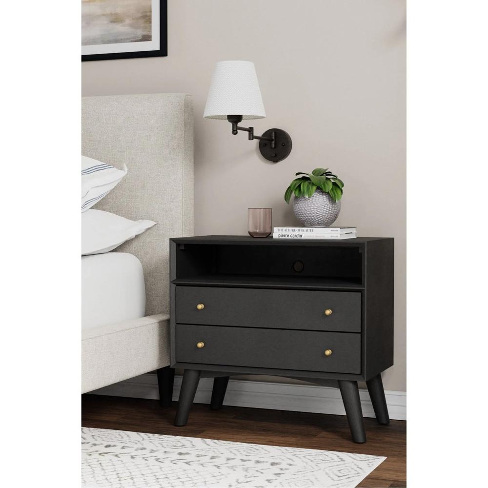 Alpine Furniture - Flynn Large Nightstand, Black - 966BLK-22 veiw 2
