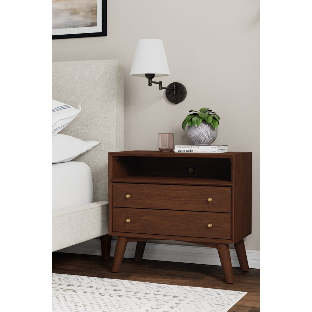 Alpine Furniture - Flynn Large Nightstand, Walnut - 966WAL-22 view 5