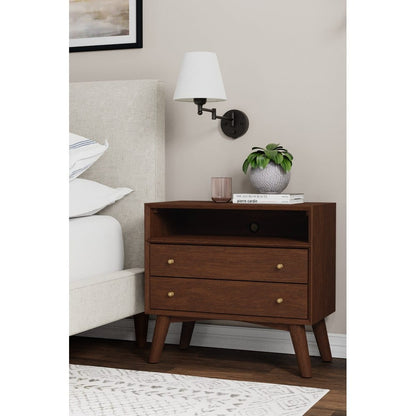 Alpine Furniture - Flynn Large Nightstand, Walnut - 966WAL-22 view 5