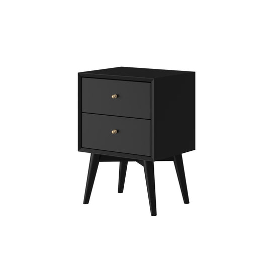 Alpine Furniture - Flynn Mid Century Modern 2 Drawer Nightstand, Black - 966BLK-02 view 1