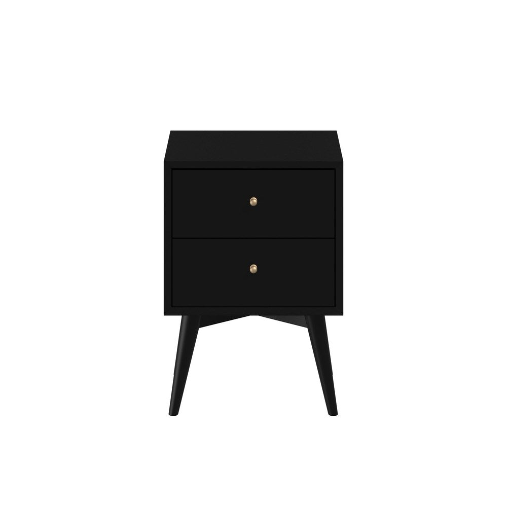 Alpine Furniture - Flynn Mid Century Modern 2 Drawer Nightstand, Black - 966BLK-02 view 3