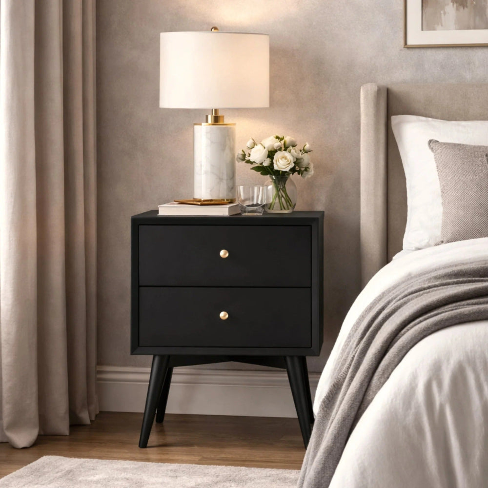 Alpine Furniture - Flynn Mid Century Modern 2 Drawer Nightstand, Black - 966BLK-02 view 9