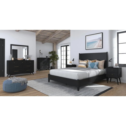 Alpine Furniture - Flynn Mid Century Modern 2 Drawer Nightstand, Black - 966BLK-02 view 10