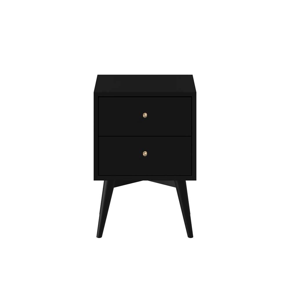 Alpine Furniture - Flynn Mid Century Modern 2 Drawer Nightstand, Black - 966BLK-02 veiw 1