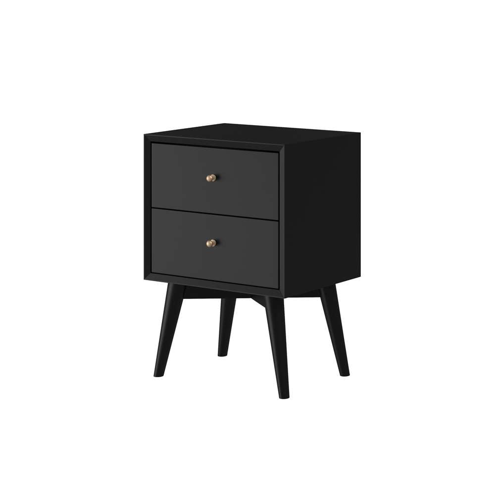 Alpine Furniture - Flynn Mid Century Modern 2 Drawer Nightstand, Black - 966BLK-02 veiw 2