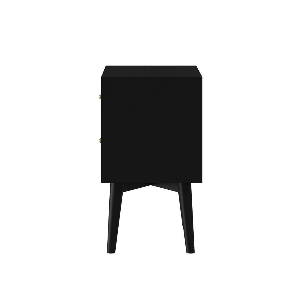 Alpine Furniture - Flynn Mid Century Modern 2 Drawer Nightstand, Black - 966BLK-02 veiw 3