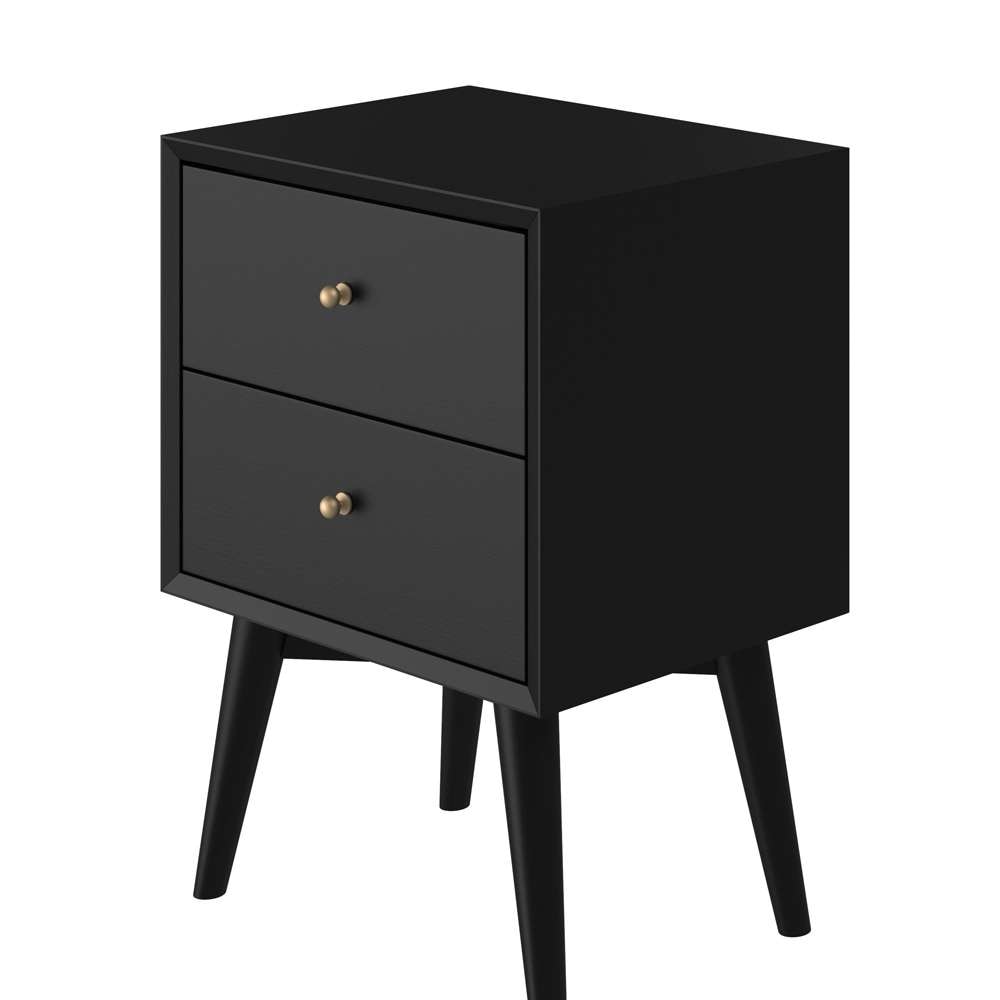 Alpine Furniture - Flynn Mid Century Modern 2 Drawer Nightstand, Black - 966BLK-02 veiw 7