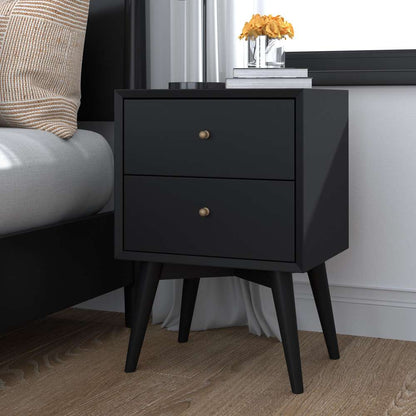 Alpine Furniture - Flynn Mid Century Modern 2 Drawer Nightstand, Black - 966BLK-02 veiw 9