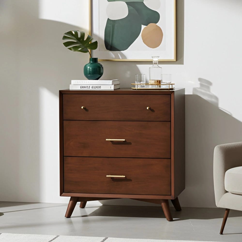 Alpine Furniture - Flynn Mid Century Modern 3 Drawer Small Chest, Walnut - 966WAL-04 view 6