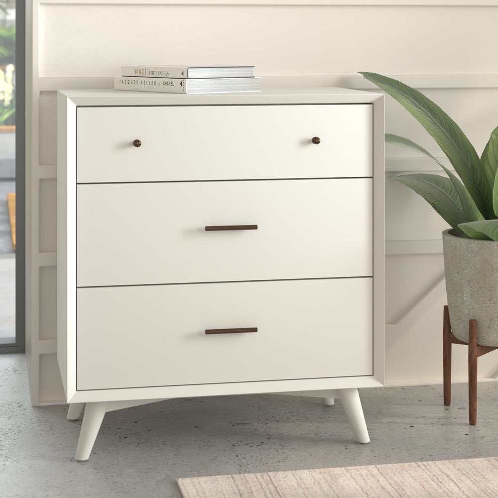 Alpine Furniture - Flynn Mid Century Modern 3 Drawer Small Chest, White - 966-W-04 view 3