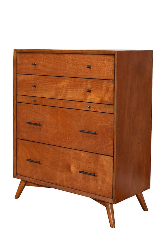 Alpine Furniture - Flynn Mid Century Modern 4 Drawer Multifunction Chest w/Pull Out Tray, Acorn - 966-05 view 1