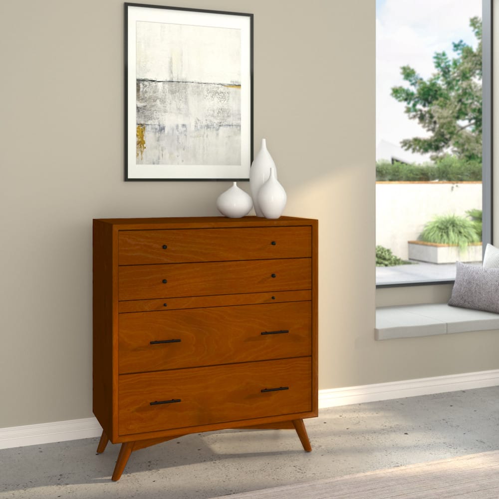 Alpine Furniture - Flynn Mid Century Modern 4 Drawer Multifunction Chest w/Pull Out Tray, Acorn - 966-05 view 3