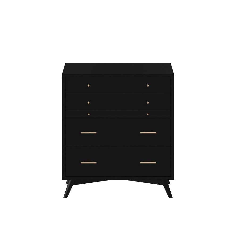 Alpine Furniture - Flynn Mid Century Modern 4 Drawer Multifunction Chest w/Pull Out Tray, Black - 966BLK-05
 view 1