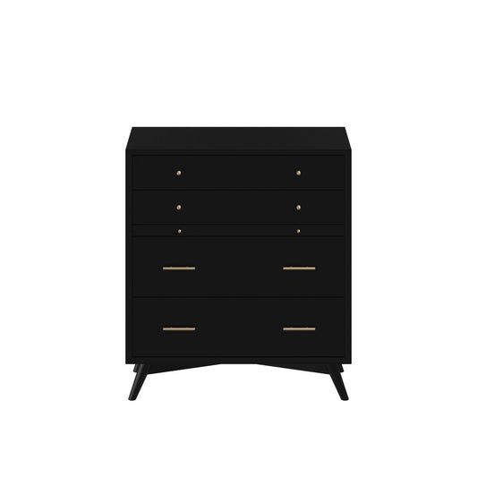 Alpine Furniture - Flynn Mid Century Modern 4 Drawer Multifunction Chest w/Pull Out Tray, Black - 966BLK-05
 view 1