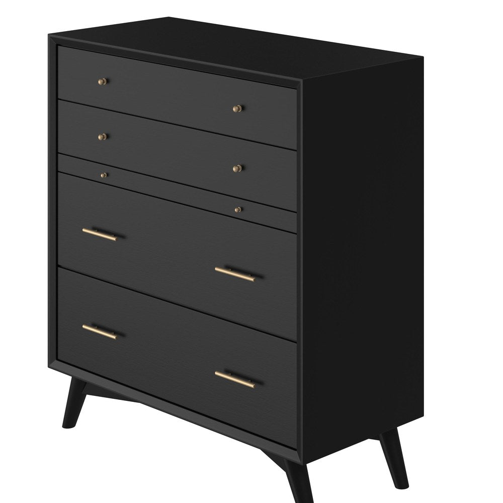 Alpine Furniture - Flynn Mid Century Modern 4 Drawer Multifunction Chest w/Pull Out Tray, Black - 966BLK-05
 view 5