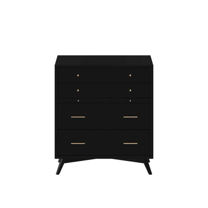 Alpine Furniture - Flynn Mid Century Modern 4 Drawer Multifunction Chest w/Pull Out Tray, Black - 966BLK-05 veiw 1