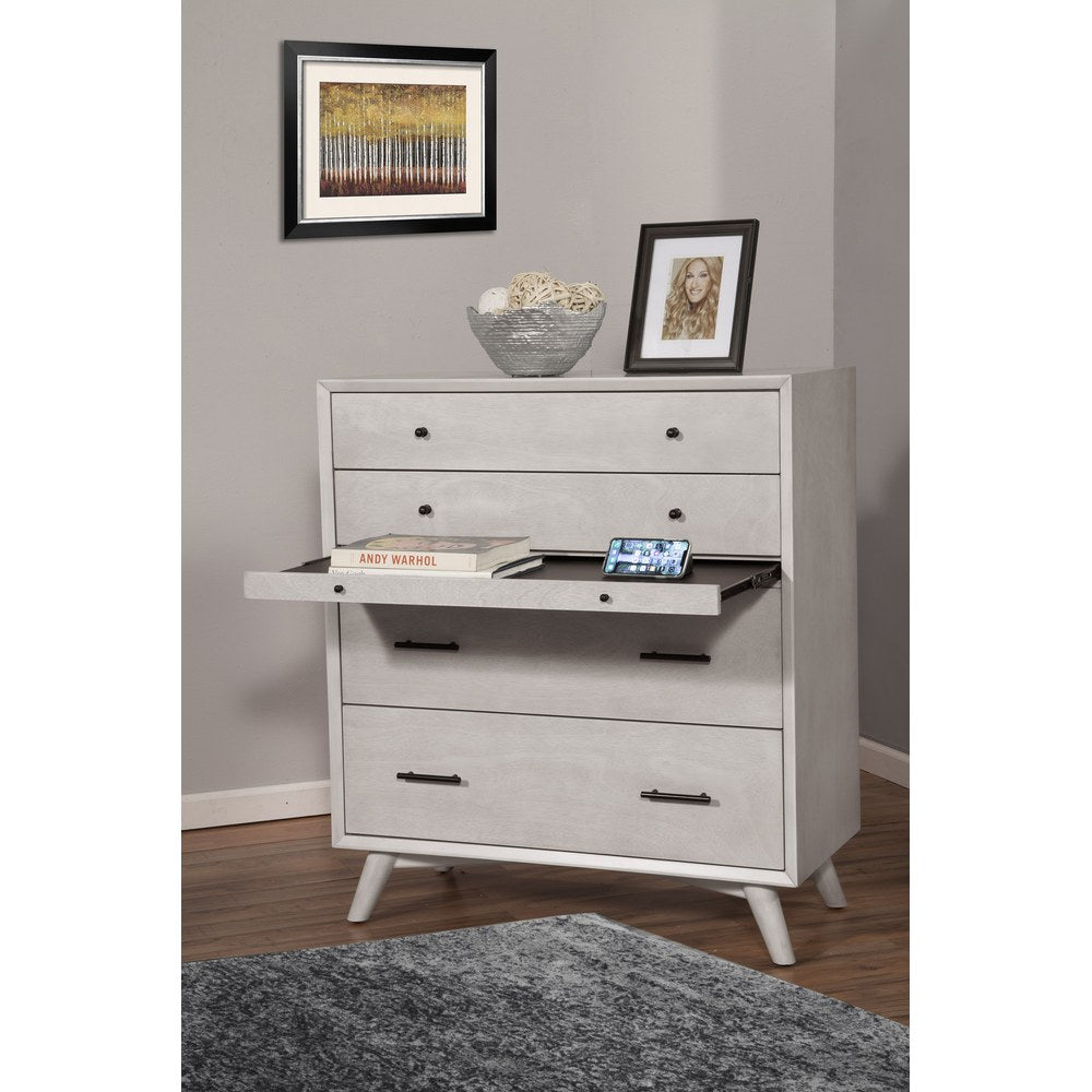 Alpine Furniture - Flynn Mid Century Modern 4 Drawer Multifunction Chest w/Pull Out Tray, Gray - 966G-05 view 3