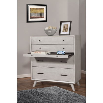 Alpine Furniture - Flynn Mid Century Modern 4 Drawer Multifunction Chest w/Pull Out Tray, Gray - 966G-05 view 3