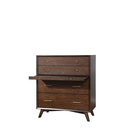 Alpine Furniture - Flynn Mid Century Modern 4 Drawer Multifunction Chest w/Pull Out Tray, Walnut - 966WAL-05 view 3