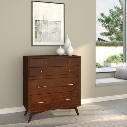 Alpine Furniture - Flynn Mid Century Modern 4 Drawer Multifunction Chest w/Pull Out Tray, Walnut - 966WAL-05 view 7