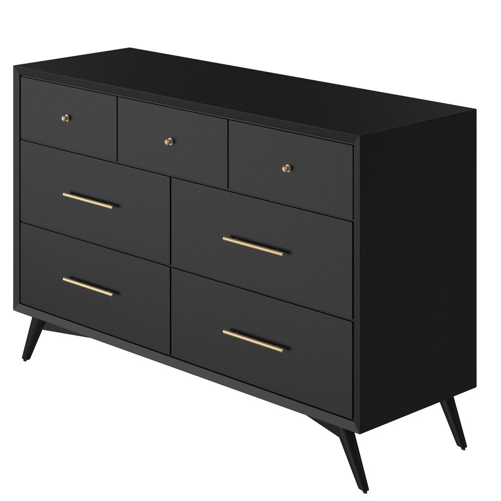 Alpine Furniture - Flynn Mid Century Modern 7 Drawer Dresser, Black - 966BLK-03 view 2