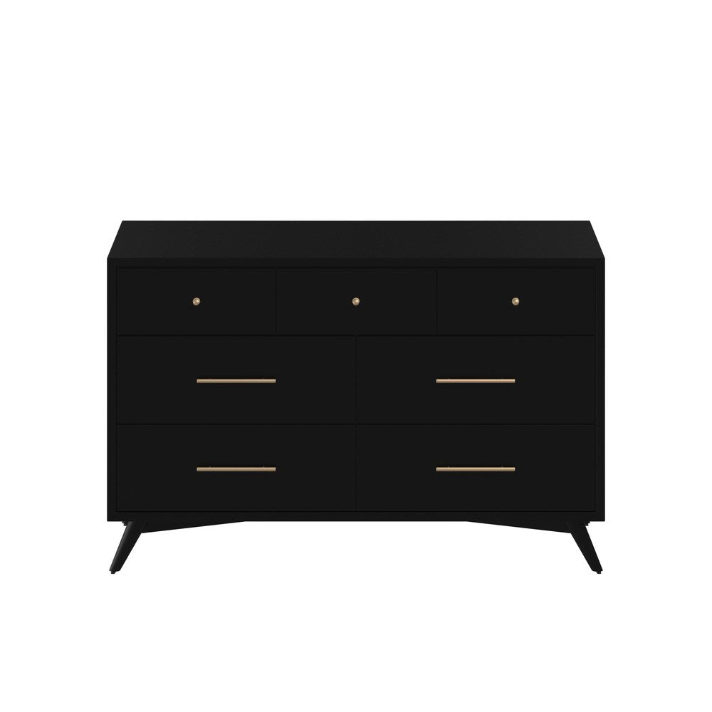Alpine Furniture - Flynn Mid Century Modern 7 Drawer Dresser, Black - 966BLK-03 view 3
