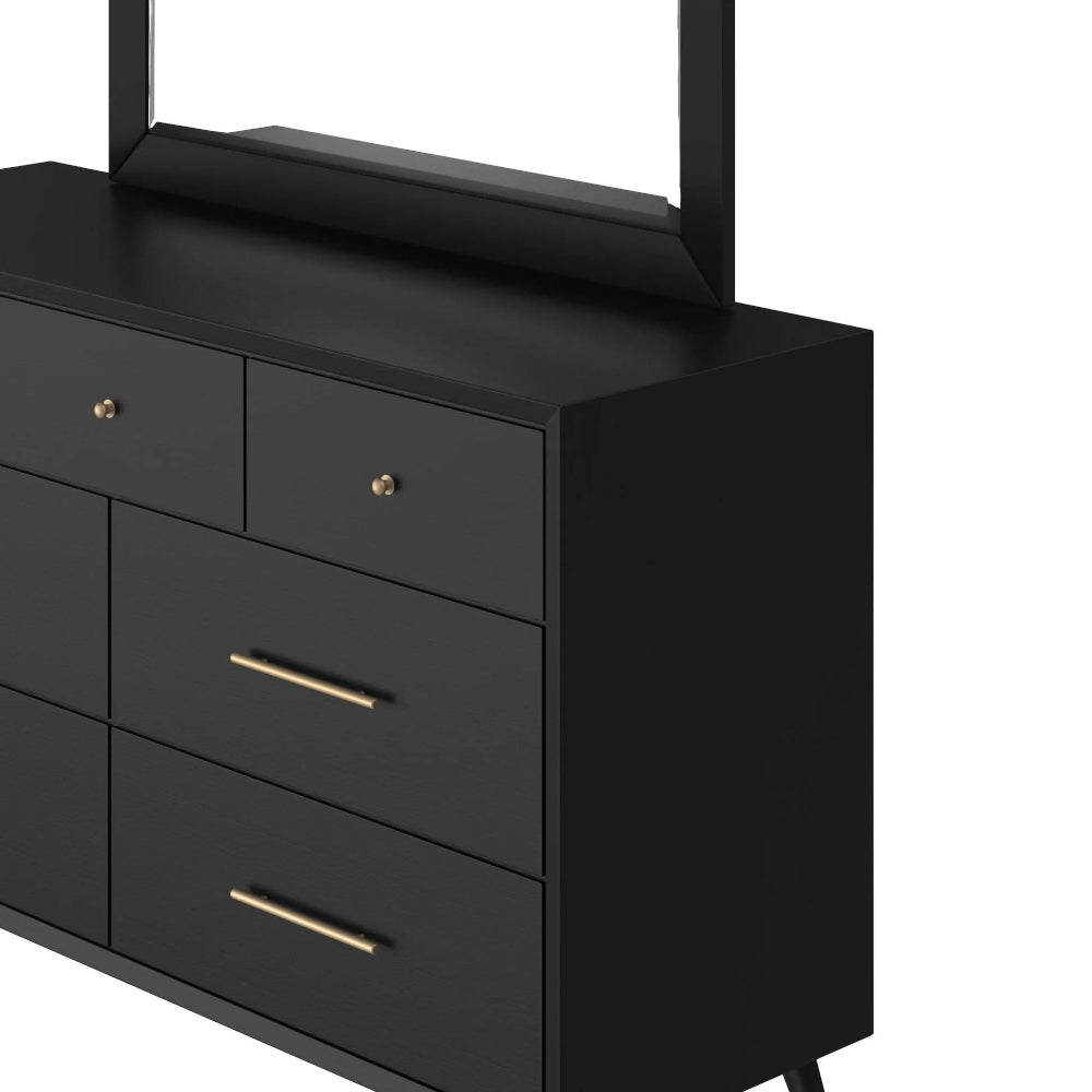 Alpine Furniture - Flynn Mid Century Modern 7 Drawer Dresser, Black - 966BLK-03 view 8