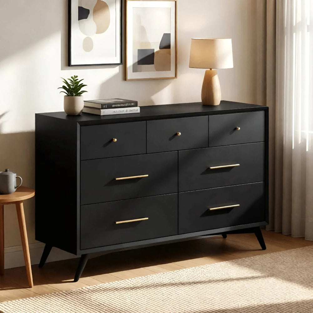 Alpine Furniture - Flynn Mid Century Modern 7 Drawer Dresser, Black - 966BLK-03 view 9