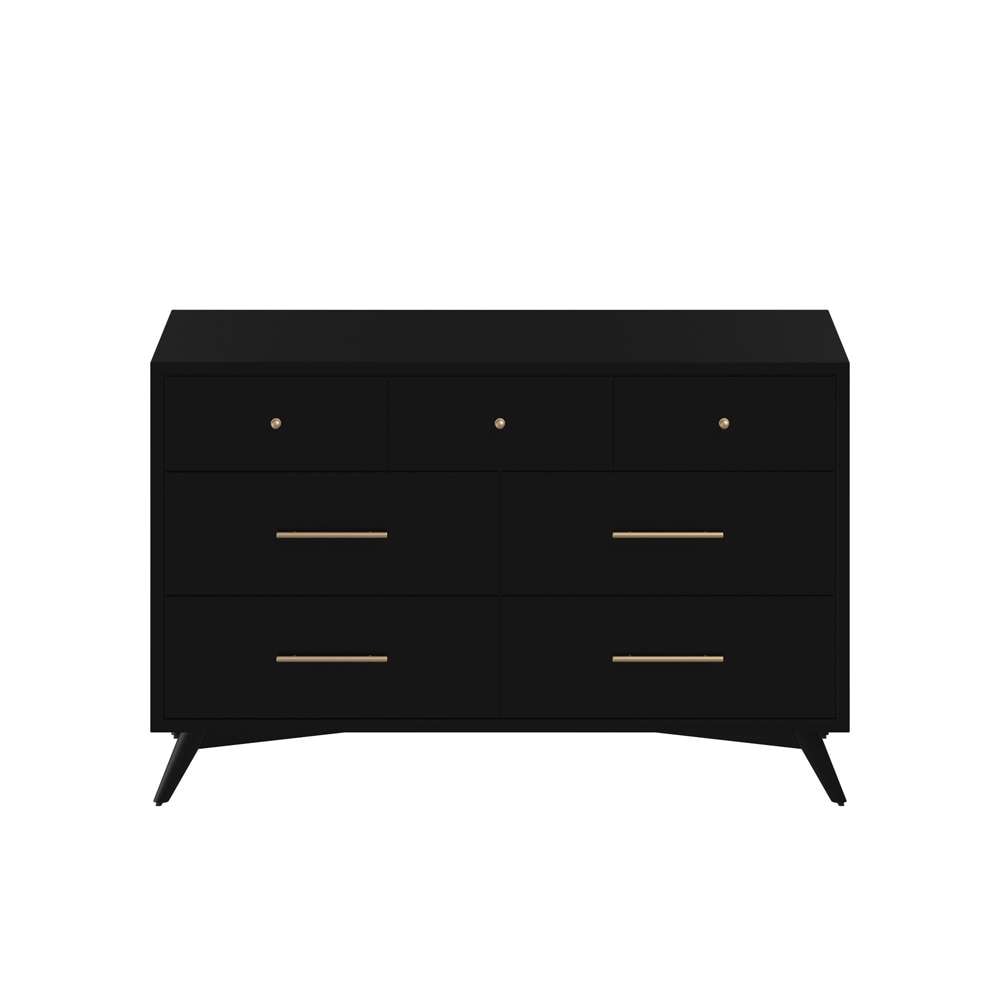 Alpine Furniture - Flynn Mid Century Modern 7 Drawer Dresser, Black - 966BLK-03 veiw 1