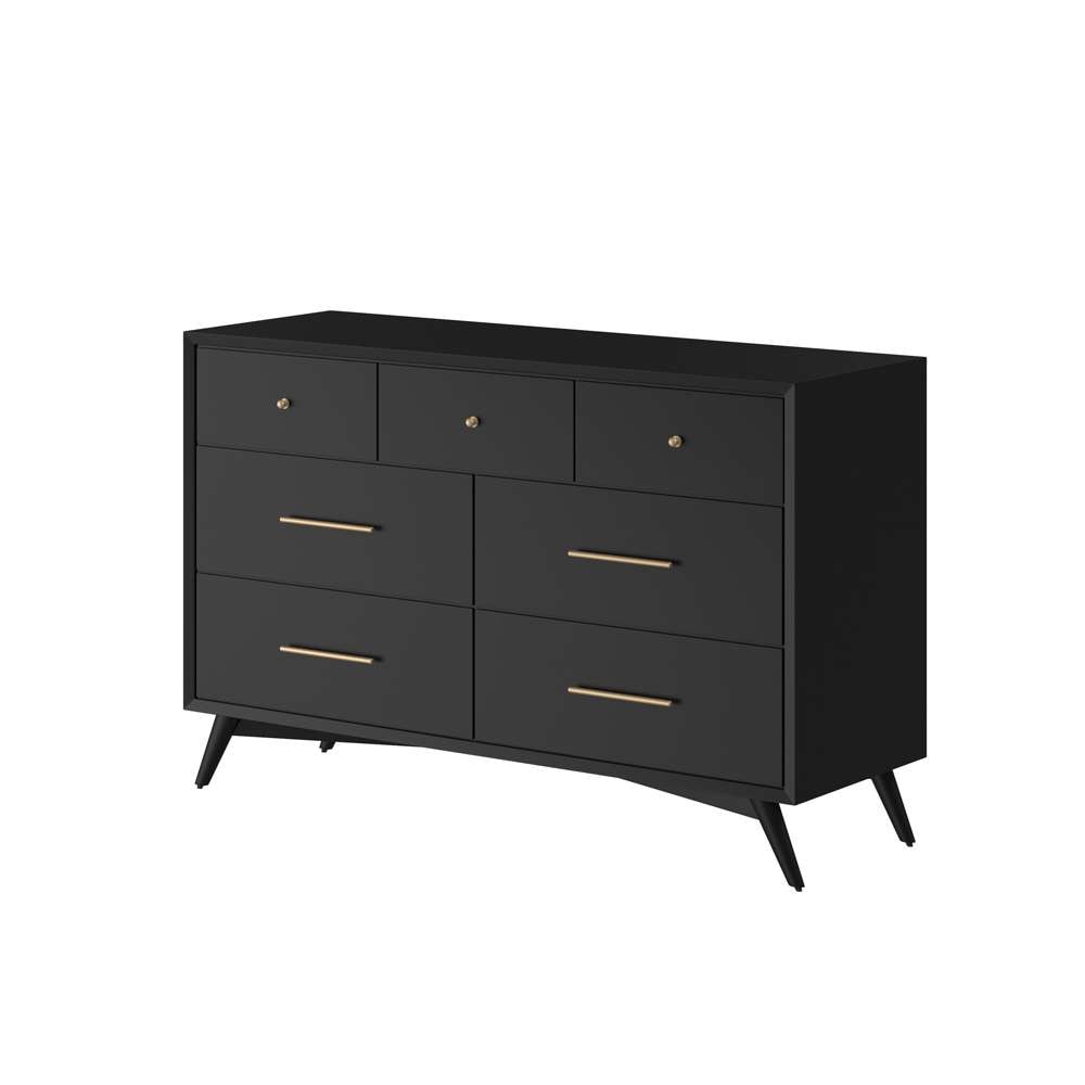 Alpine Furniture - Flynn Mid Century Modern 7 Drawer Dresser, Black - 966BLK-03 veiw 2