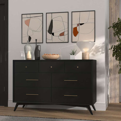 Alpine Furniture - Flynn Mid Century Modern 7 Drawer Dresser, Black - 966BLK-03 veiw 9