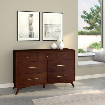 Alpine Furniture - Flynn Mid Century Modern 7 Drawer Dresser, Walnut - 966WAL-03 view 6