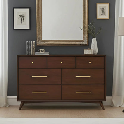 Alpine Furniture - Flynn Mid Century Modern 7 Drawer Dresser, Walnut - 966WAL-03 view 7